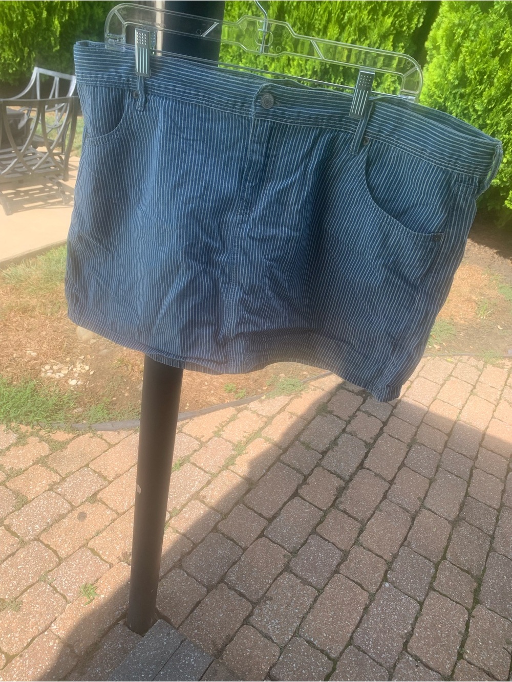 Old Navy Blue and White Pinstripe Mini Jean Skirt - Picture 5 of 6